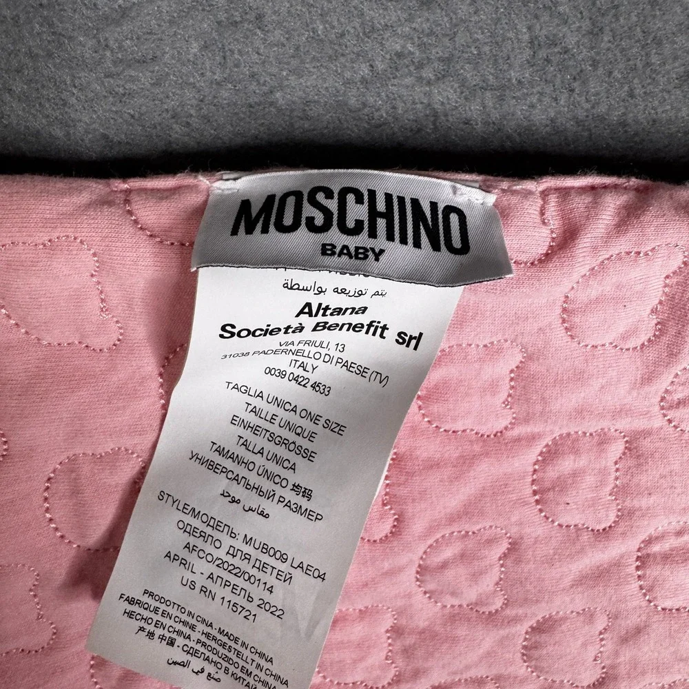 Moschino Baby Quilted Blanket Pink Teddy Bear Stripe 100% Cotton‎ One Size